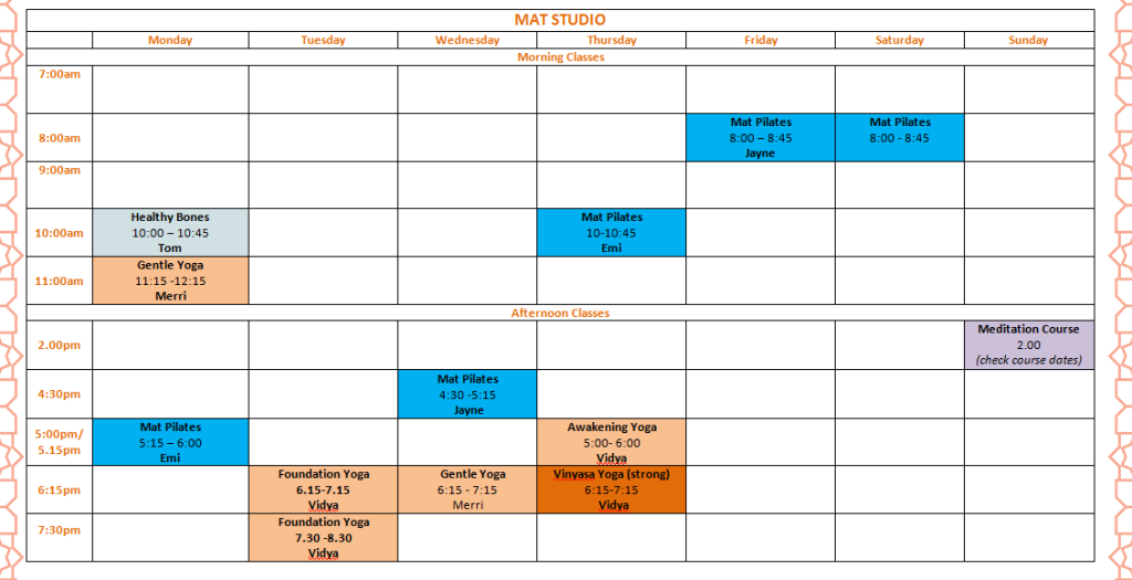 Timetables - PhysiYoga Physiotherapy Yoga and Pilates